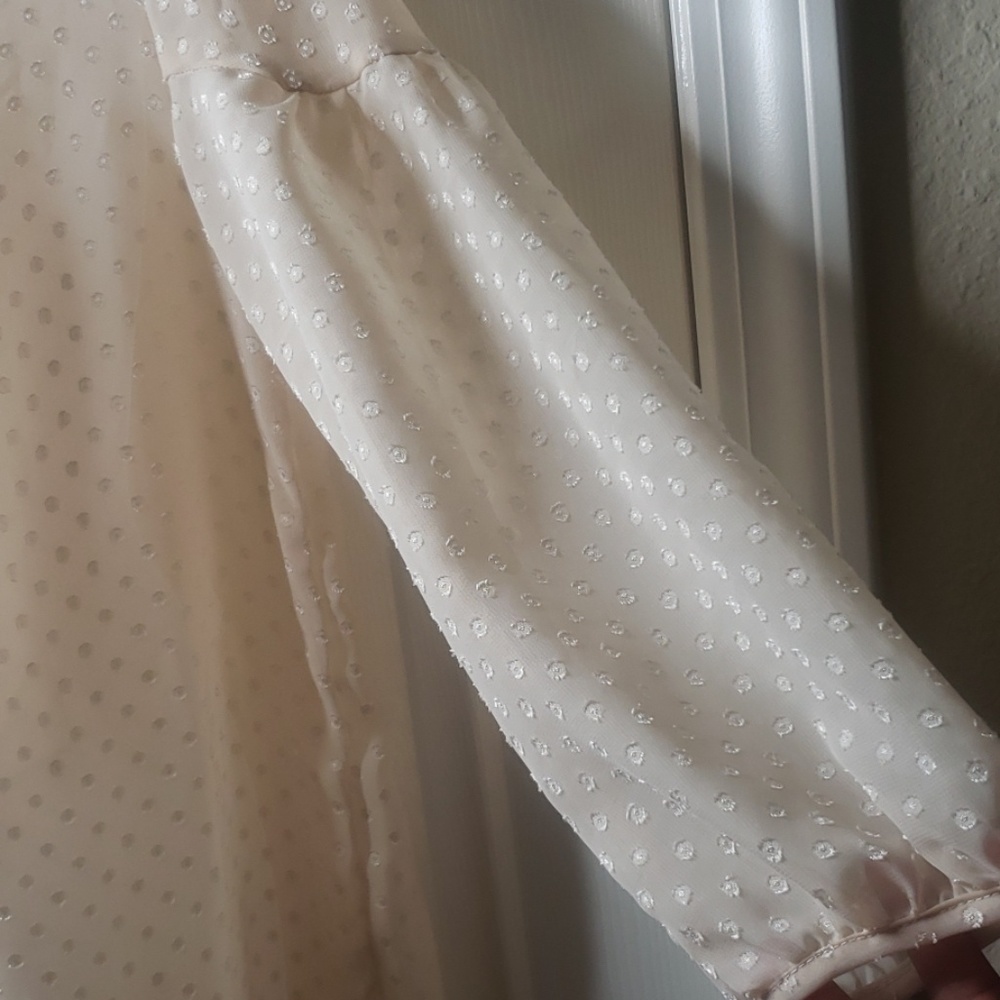 Cal Style Feminine Cottagecore Sheer Polka Dot and Lace Smock Blouse - Picture 6 of 7